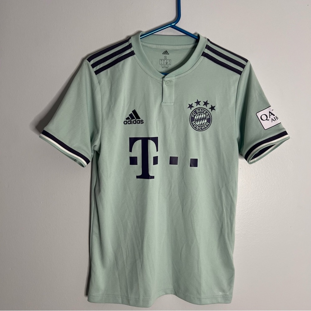 adidas Bayern Munich Light Mint Green Away Jersey with Navy purple Accents